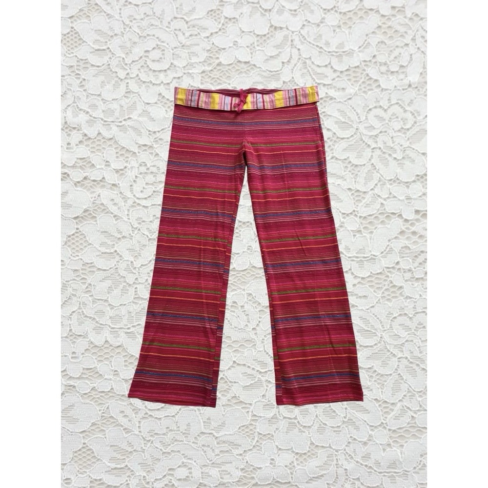 vintage victoria's secret pink striped low rise wide leg fold over pajama pants